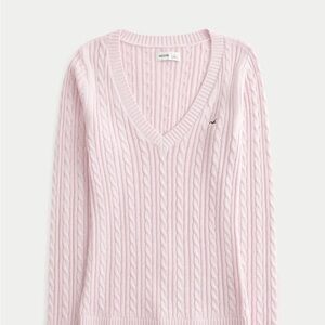 Hollister Light Pink V-Neck Cable Sweater